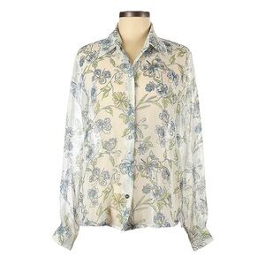 Vintage Jordan Sheer Butterfly Print Button Down Blouse Size M
